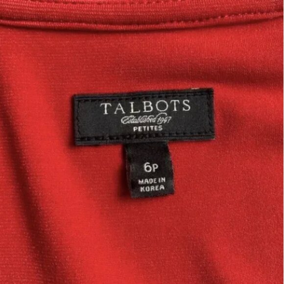 Talbots Faux Wrap Rust Colored Spilt Neck Collared Stretch Dress Size 6P - Picture 7 of 8